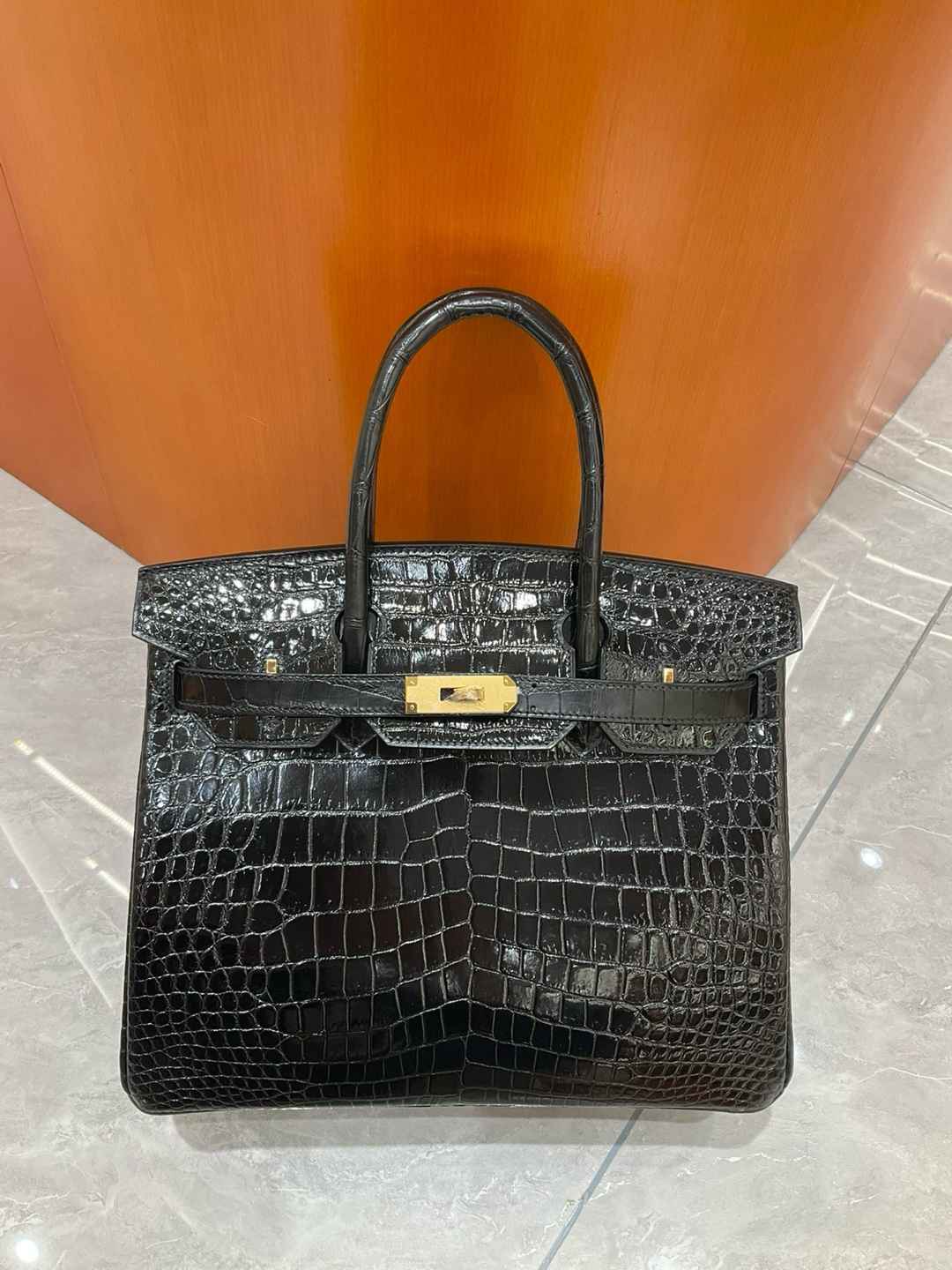 Hermes Birkin 30 shinny Niloticus Crocodile 89 Noir GHD